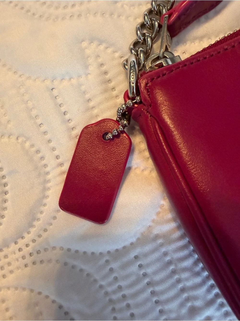 Coach Pink Leather Mini Wristlet with Silver Chain